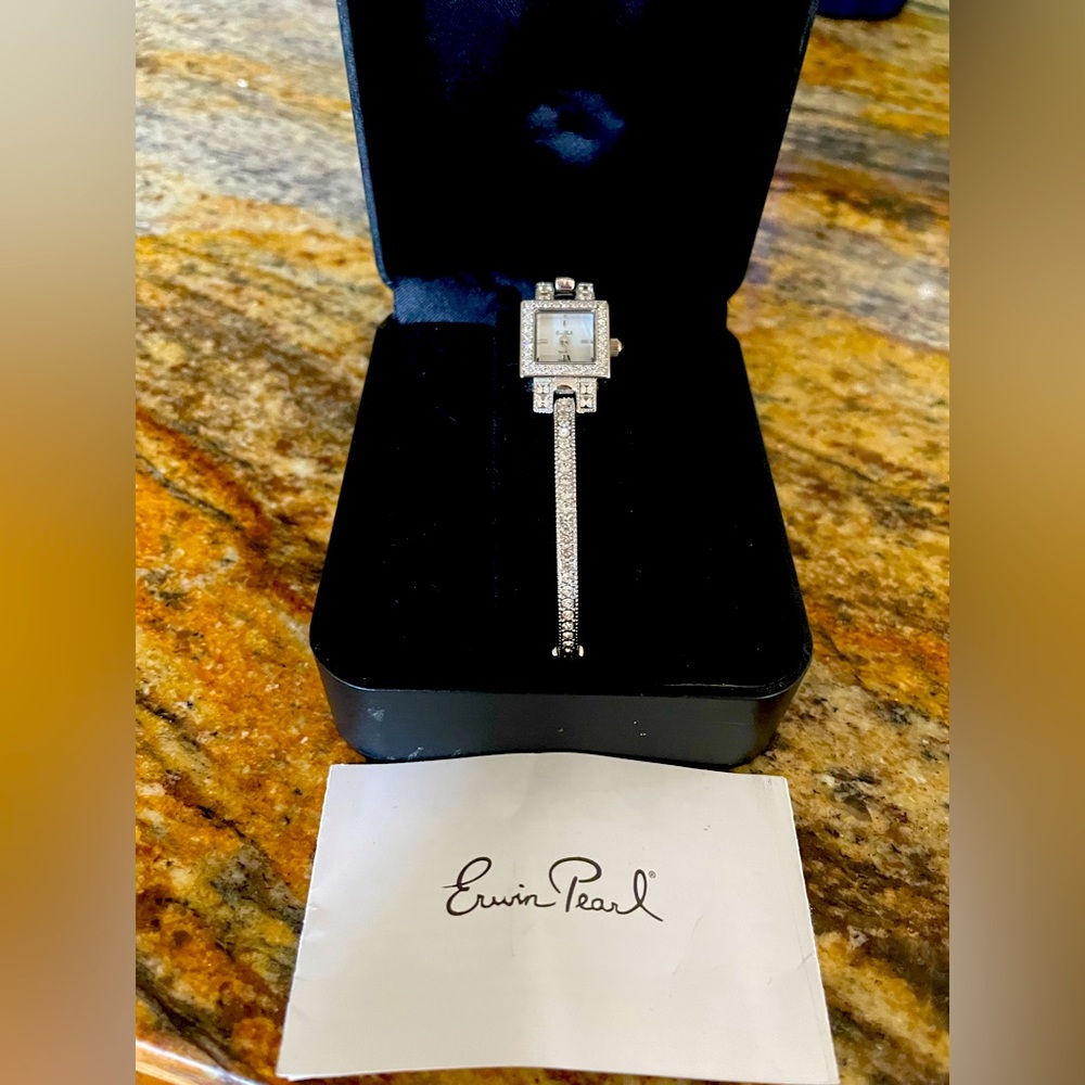 Erwin Pearl steel and rhinestone watch. Only worn once.